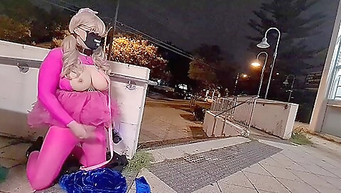 Leashed Pink Slut Flashes And Cums In Public Leashed Pink Slut Flashes And Cums In Public