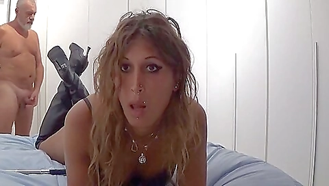 Sexy Tranny Play With Her Leather Heeled Boots